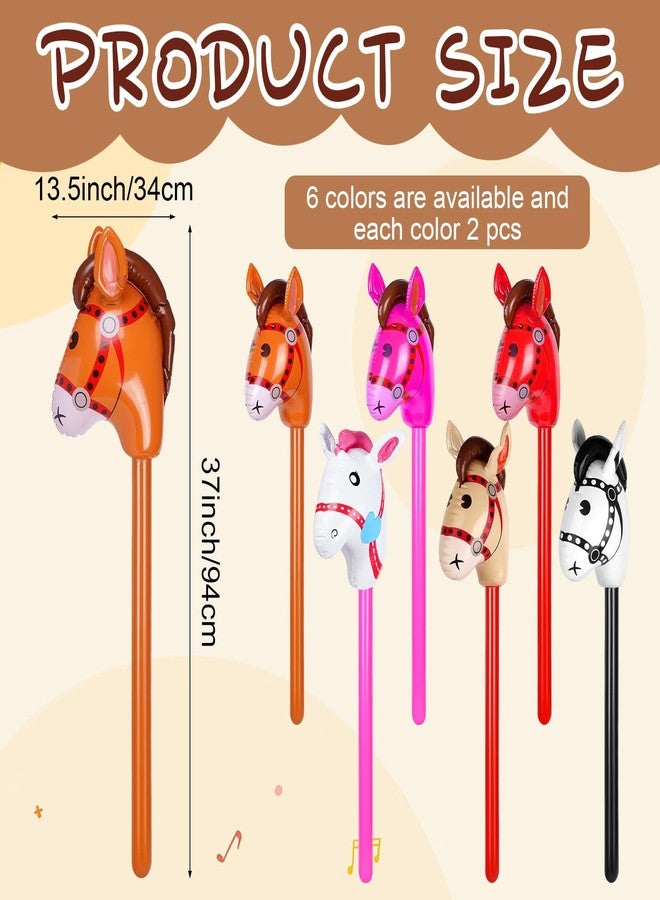 Easywiny 12 Pcs 40 Inch Inflatable Stick Horse Colorful Horse Head Stick Balloon Horse Birthday Party Supplies Pony Stick for Halloween Birthday Cowboy Horse Theme Party Supply, 6 Colors - Image 2